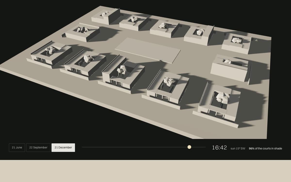 Second version: the model on a dark stage with long December shadows and controls below